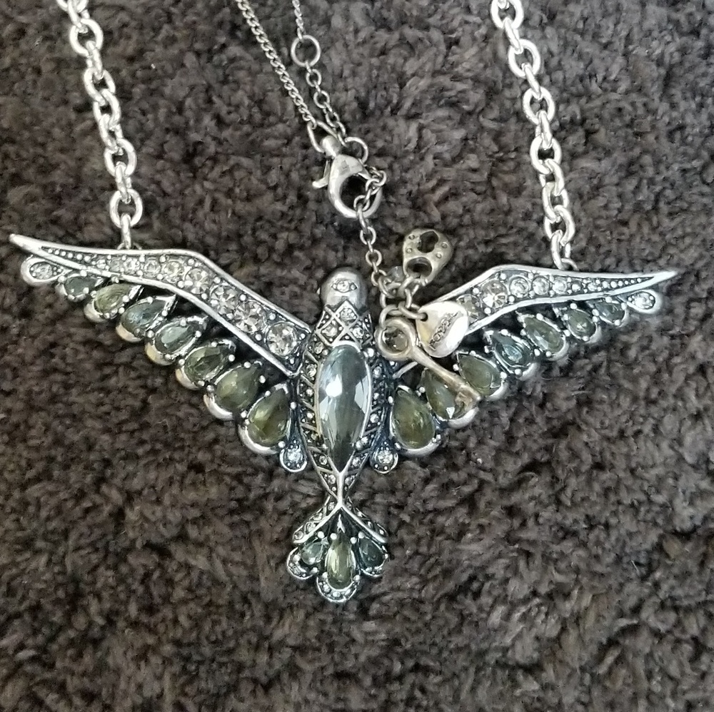 Fossil Phoenix Rising Crystal Bird Necklace